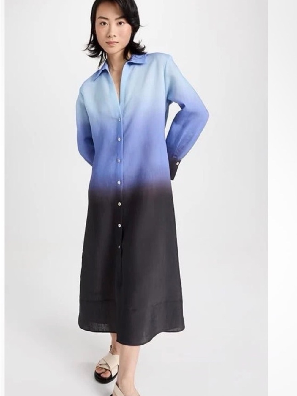Vince Ombre Blue to Black Button-Down Maxi Dress